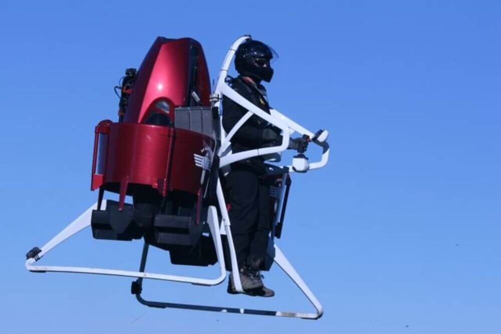 guy uses jetpack to travel without a car