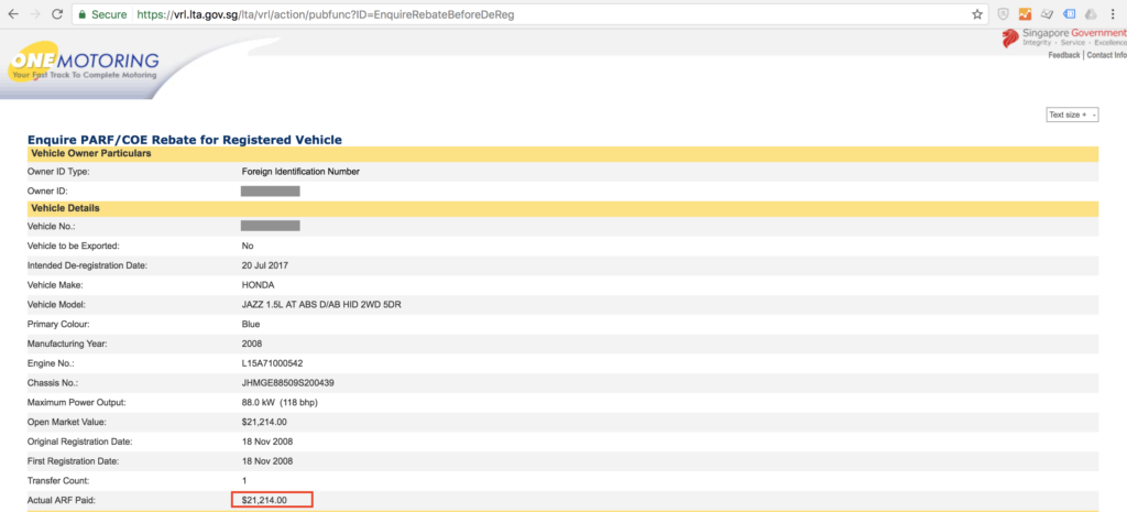 How to get the value of your PARF or COE rebate for registered vehicles?