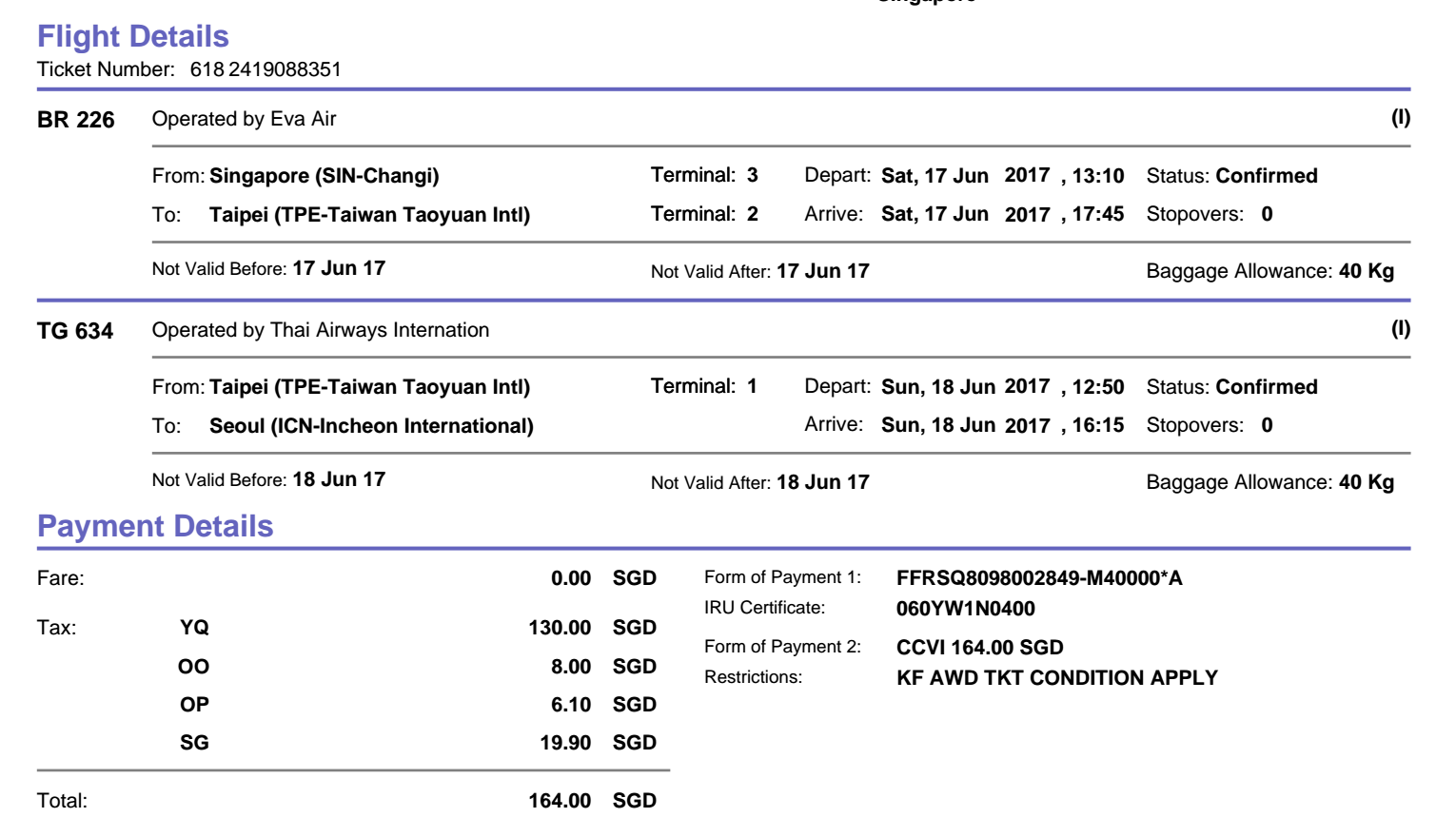 Journey to Jeju - Flight Details