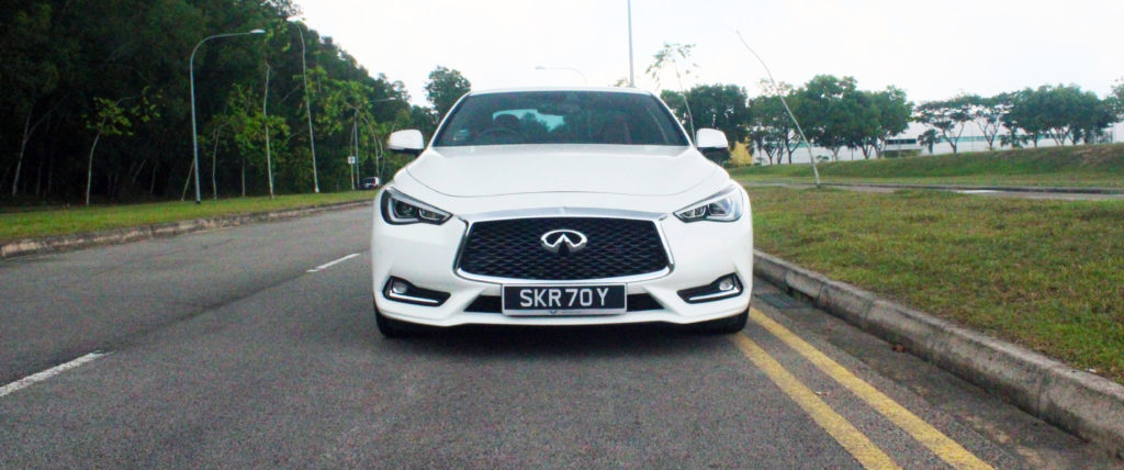 Imposing front view of the Infiniti Q60
