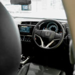 Steering wheel and dashboard in a Honda Fit Hybrid