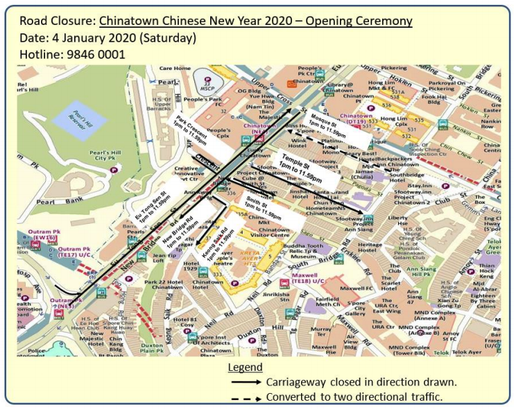 Map of road closures during Chinatown CNY 2020 Celebrations