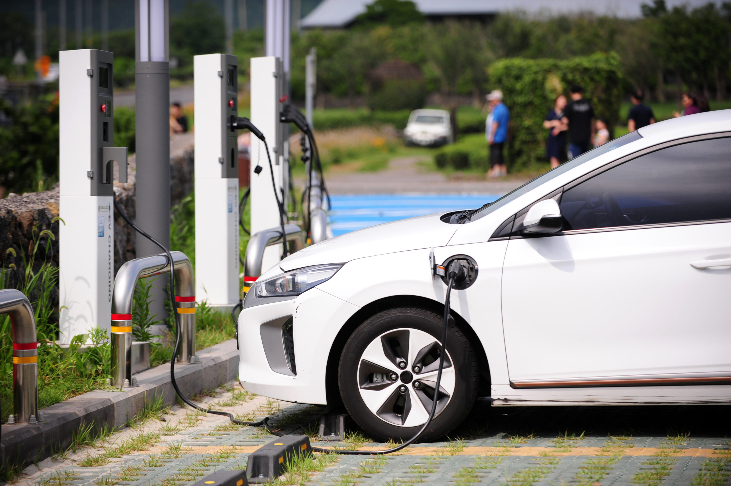 row of electric car charging station