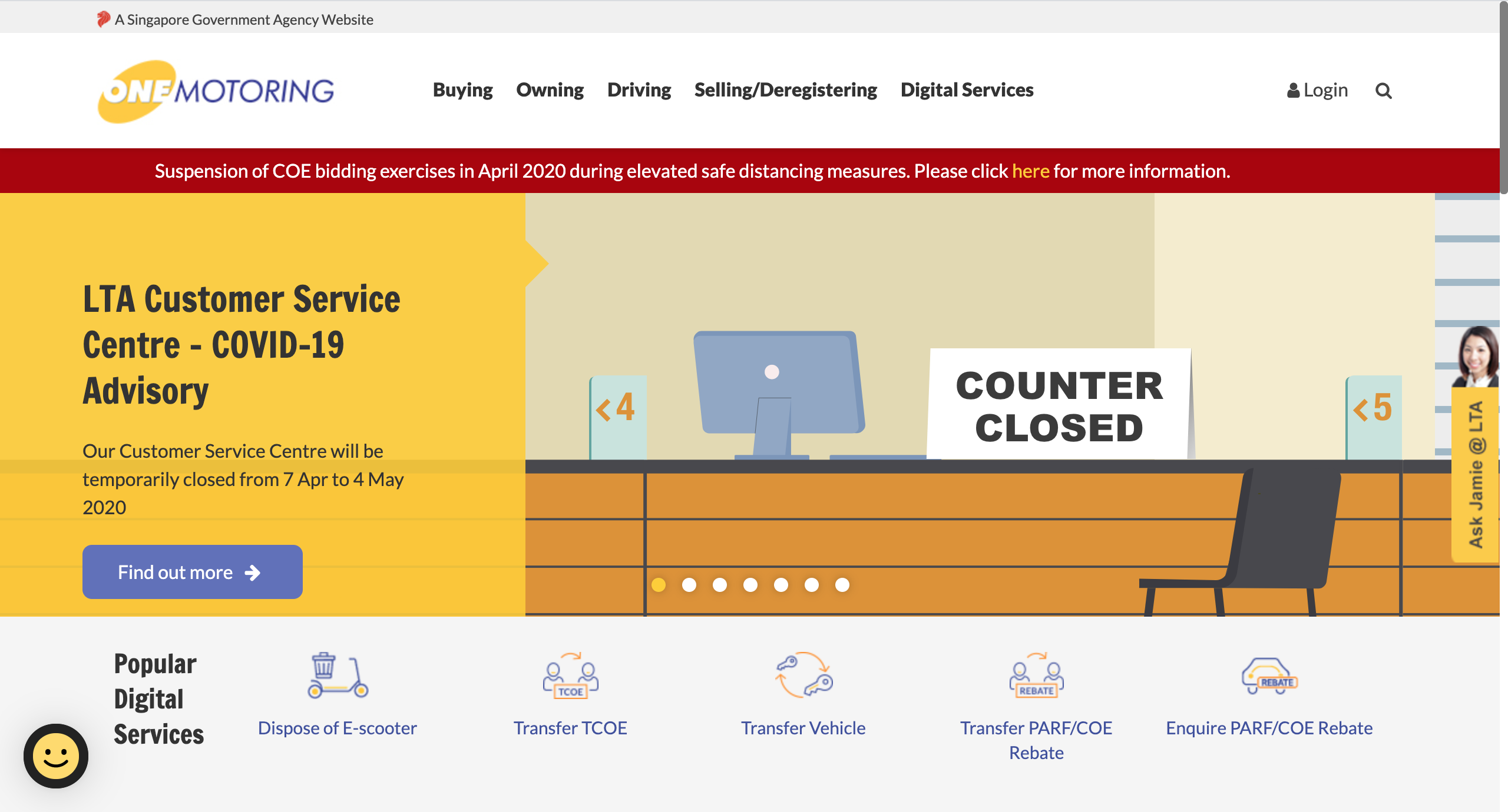 OneMotoring Services during Covid-19 Circuit Breaker