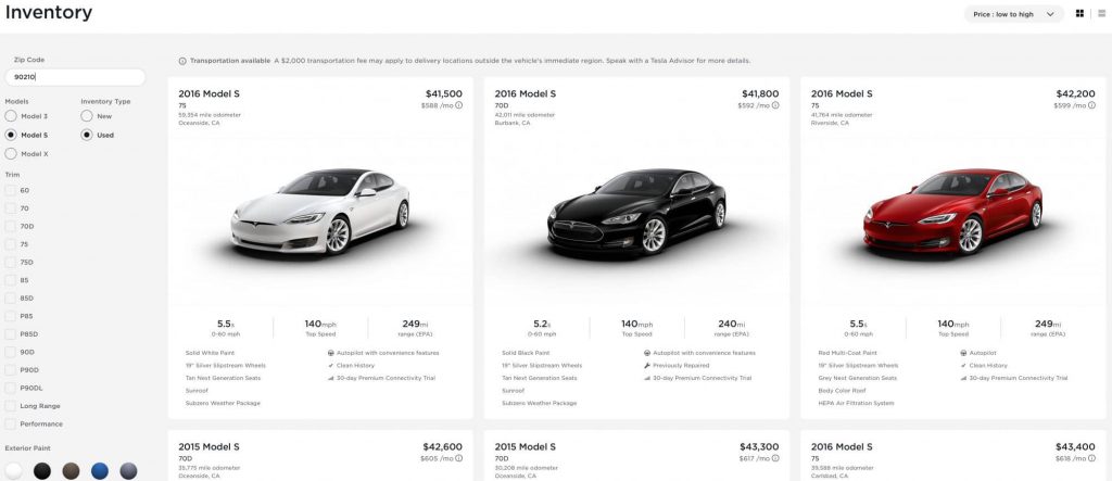 Tesla inventory online