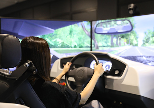 woman driving simulator course